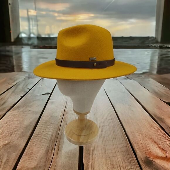 MEN'S BRUNO CAPELO UPTOWN COLLECTION MUSTARD/BROWNFLAT BRIM FEDORA HAT. UP-743